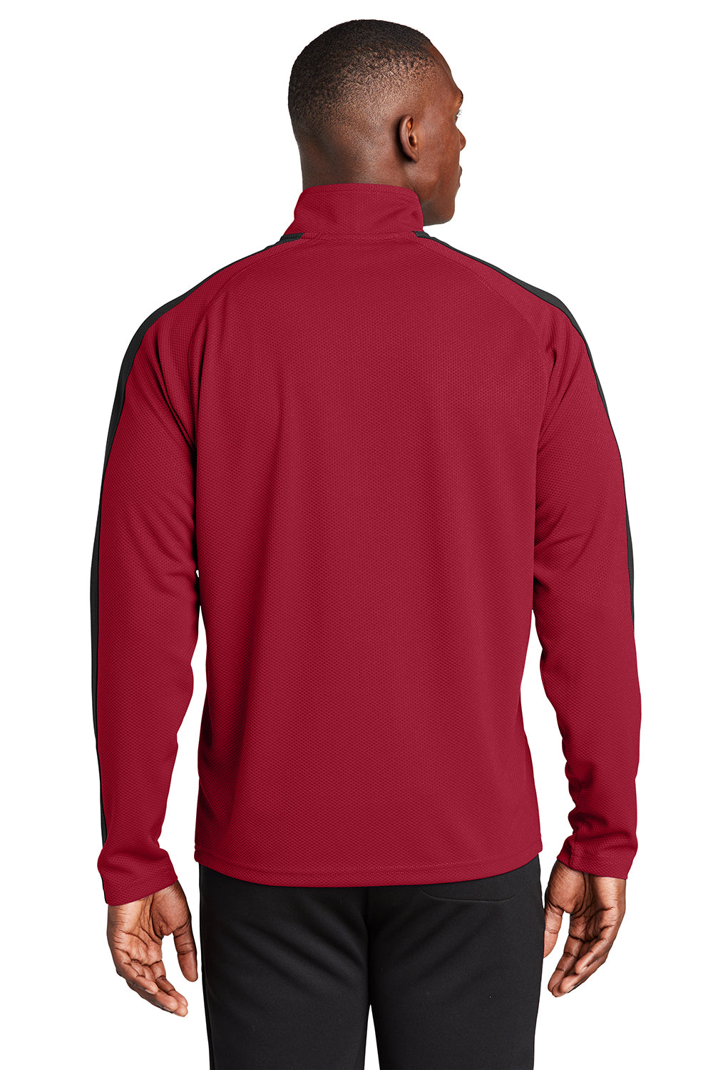 Sport-Tek ST861 Mens Sport-Wick Moisture Wicking 1/4 Zip Sweatshirt Deep Red/Black Model Back