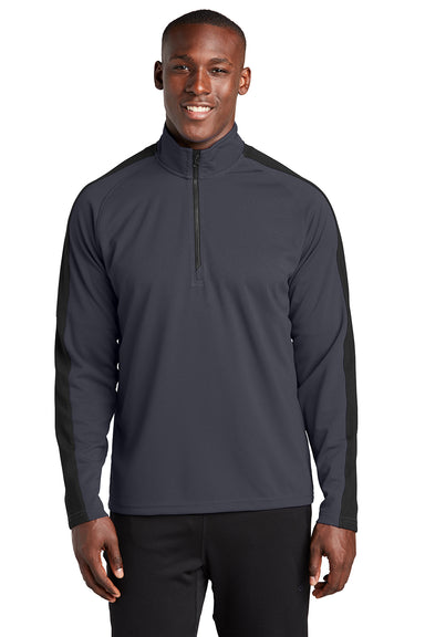 Sport-Tek ST861 Mens Sport-Wick Moisture Wicking 1/4 Zip Sweatshirt Iron Grey/Black Model Front