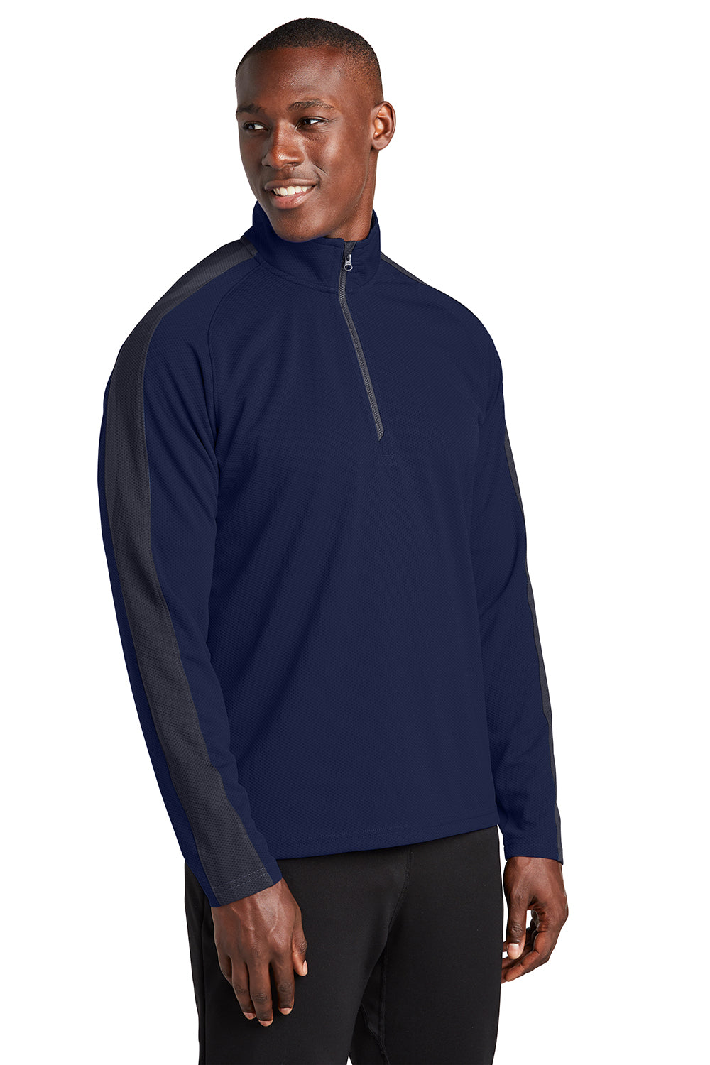 Sport-Tek ST861 Mens Sport-Wick Moisture Wicking 1/4 Zip Sweatshirt True Navy Blue/Iron Grey Model 3q