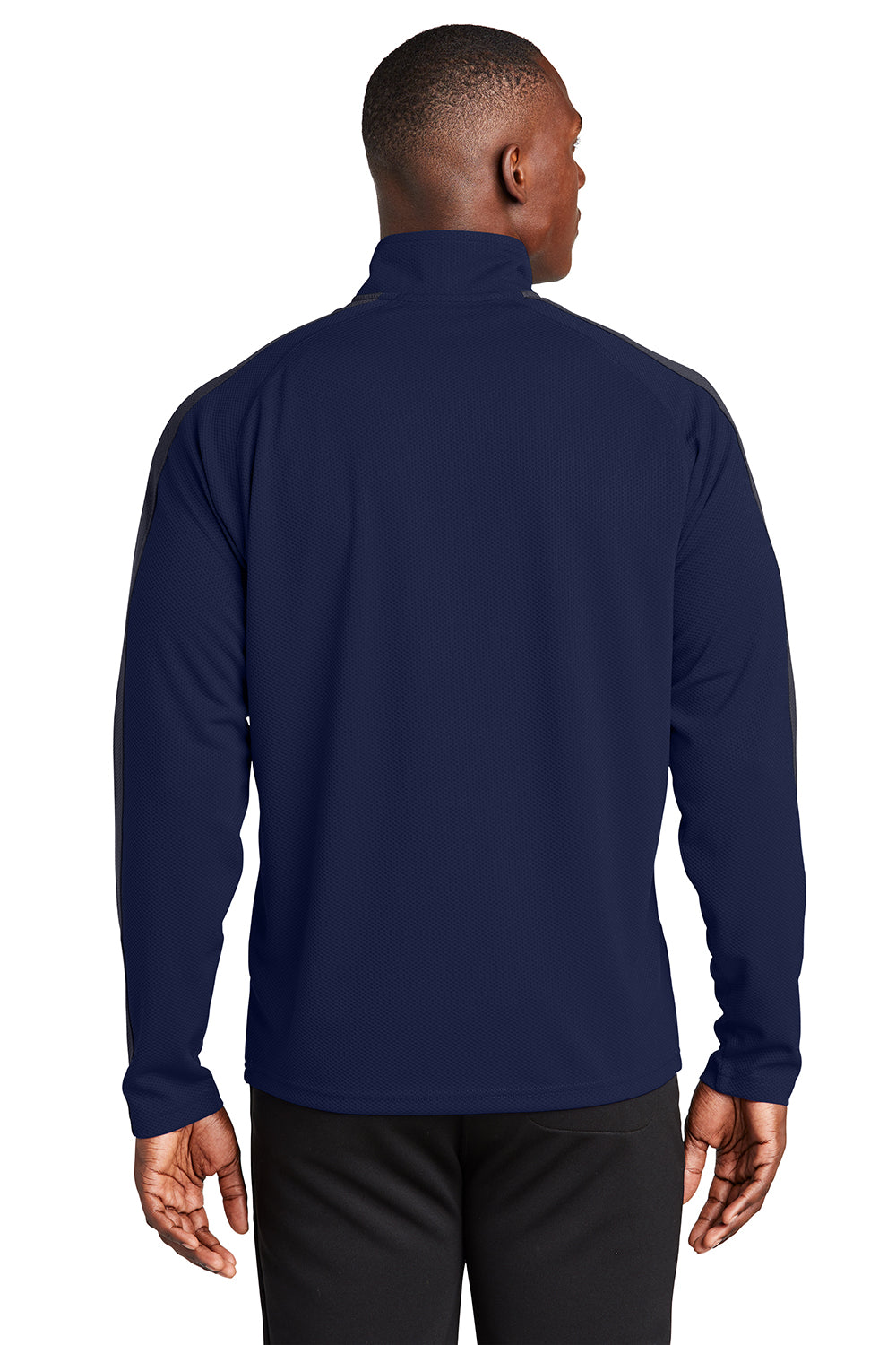 Sport-Tek ST861 Mens Sport-Wick Moisture Wicking 1/4 Zip Sweatshirt True Navy Blue/Iron Grey Model Back