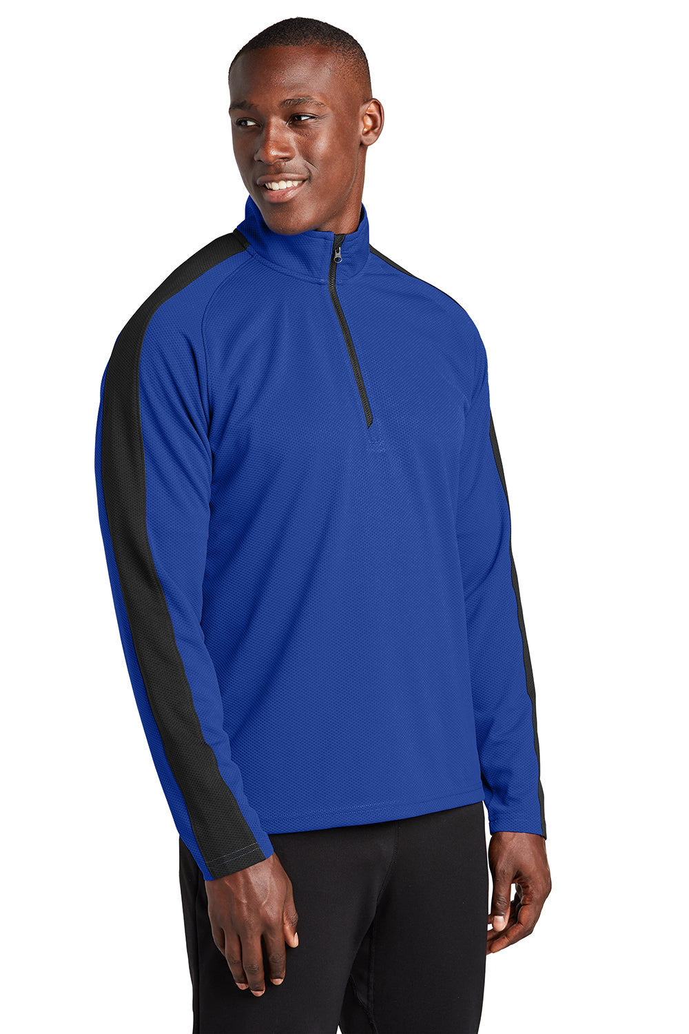 Sport-Tek ST861 Mens Sport-Wick Moisture Wicking 1/4 Zip Sweatshirt True Royal Blue/Black Model 3q