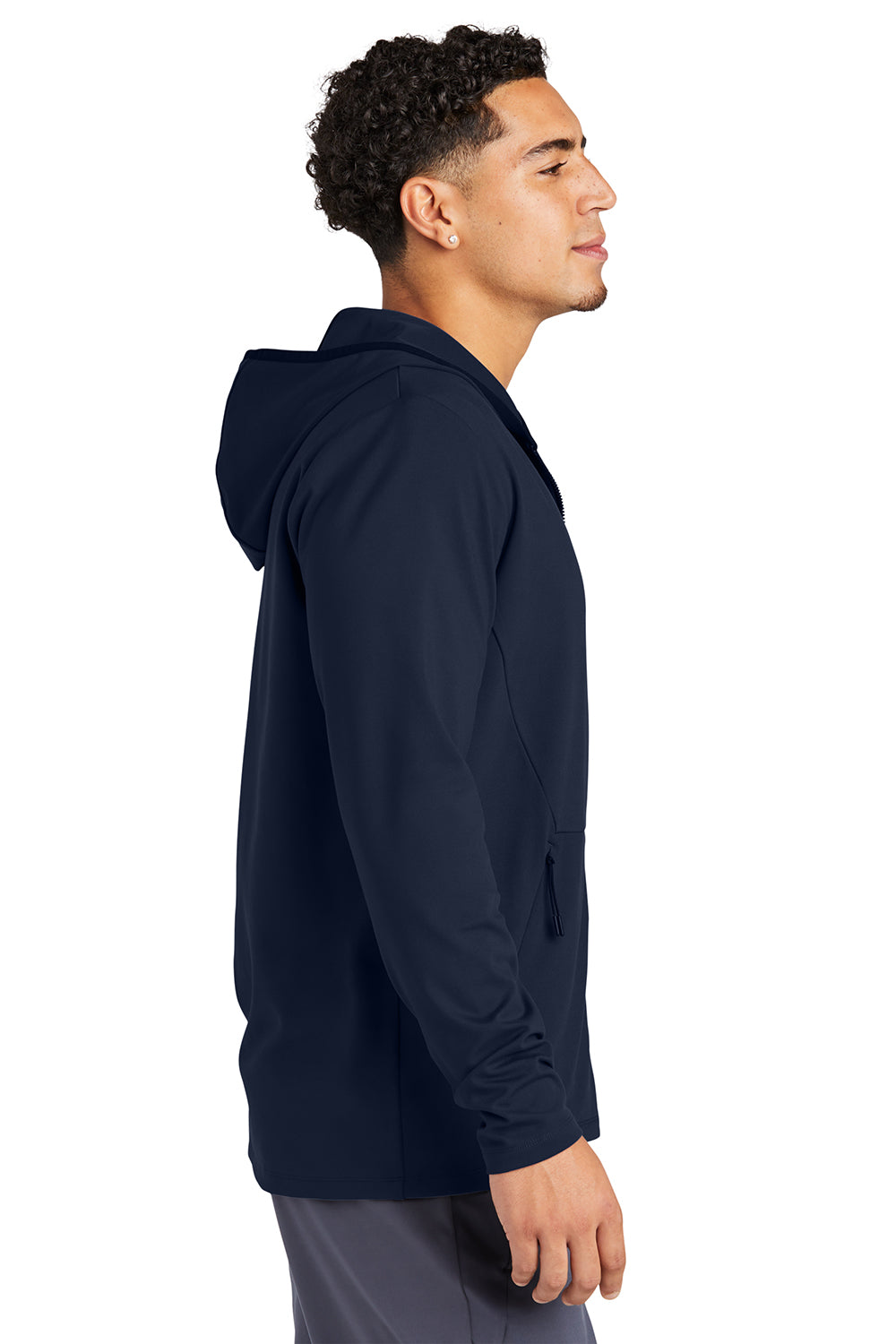 Sport-Tek ST870 Mens Circuit Full Zip Hooded Sweatshirt Hoodie True Navy Blue Model Side