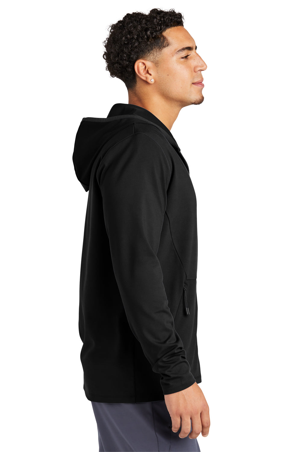 Sport-Tek ST870 Mens Circuit Full Zip Hooded Sweatshirt Hoodie Deep Black Model Side