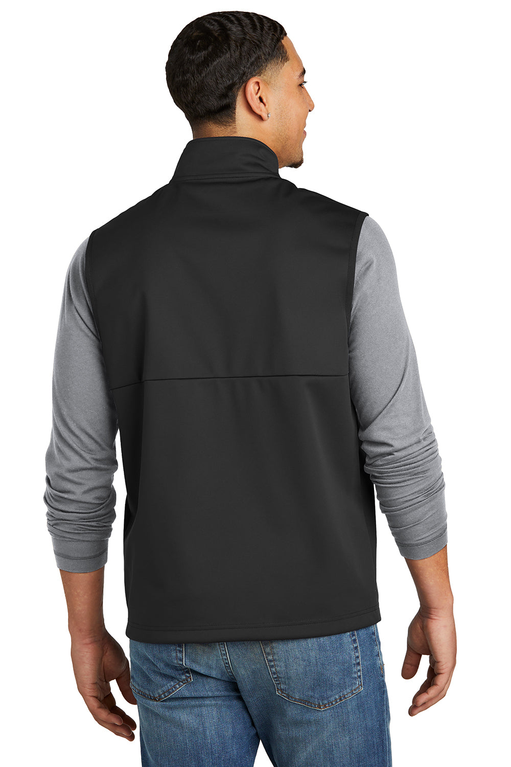 Sport-Tek ST981 Mens Water Resistant Full Zip Soft Shell Vest Deep Black Model Back