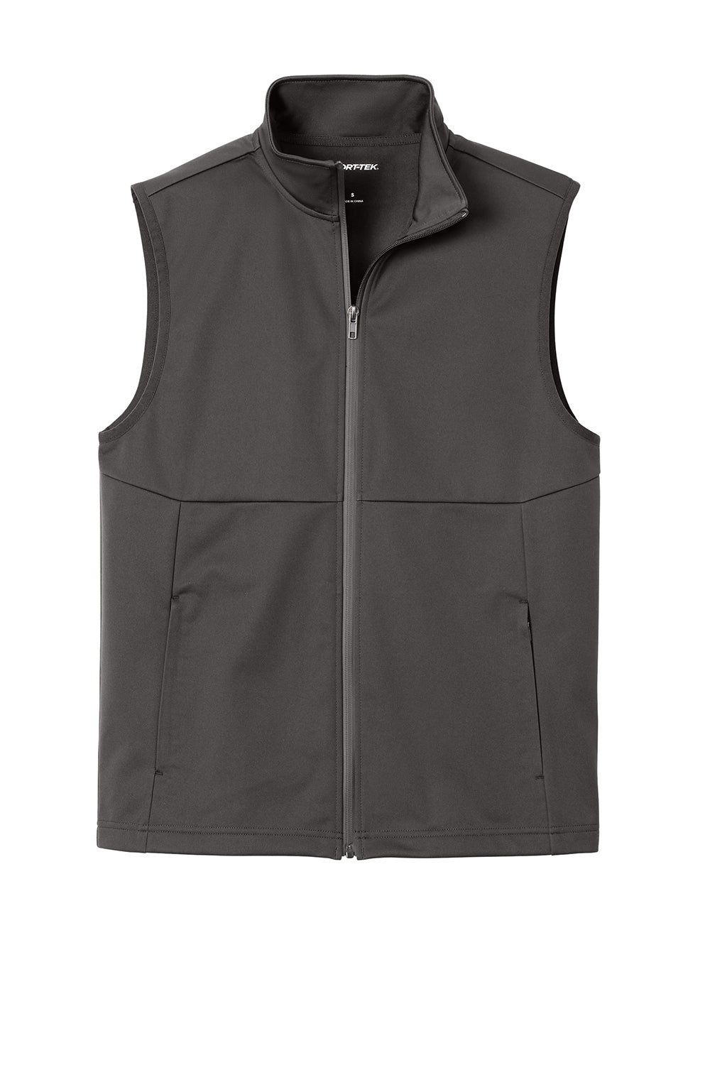 Sport-Tek ST981 Mens Water Resistant Full Zip Soft Shell Vest Graphite Grey Flat Front