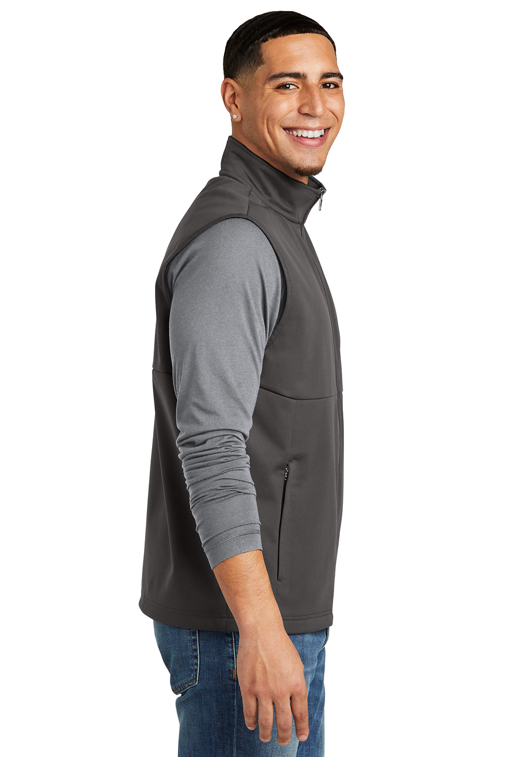 Sport-Tek ST981 Mens Water Resistant Full Zip Soft Shell Vest Graphite Grey Model Side