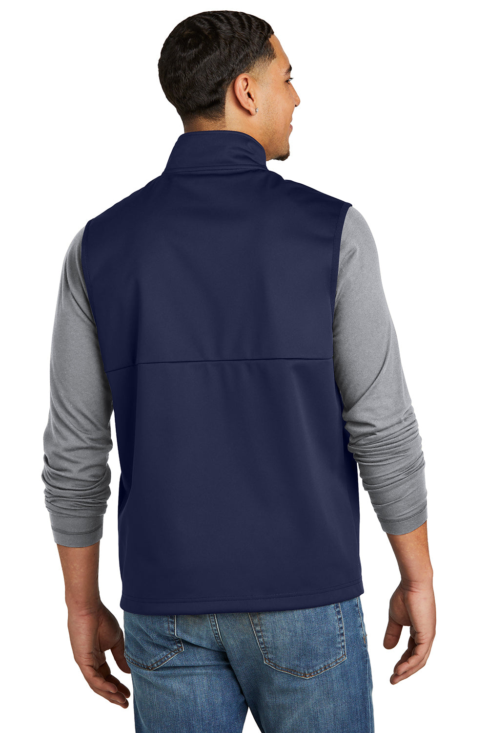 Sport-Tek ST981 Mens Water Resistant Full Zip Soft Shell Vest True Navy Blue Model Back