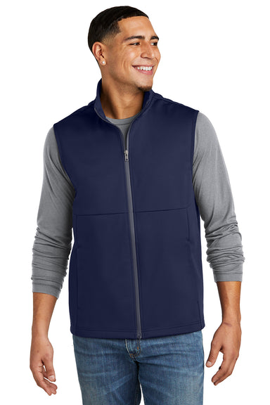 Sport-Tek ST981 Mens Water Resistant Full Zip Soft Shell Vest True Navy Blue Model Front