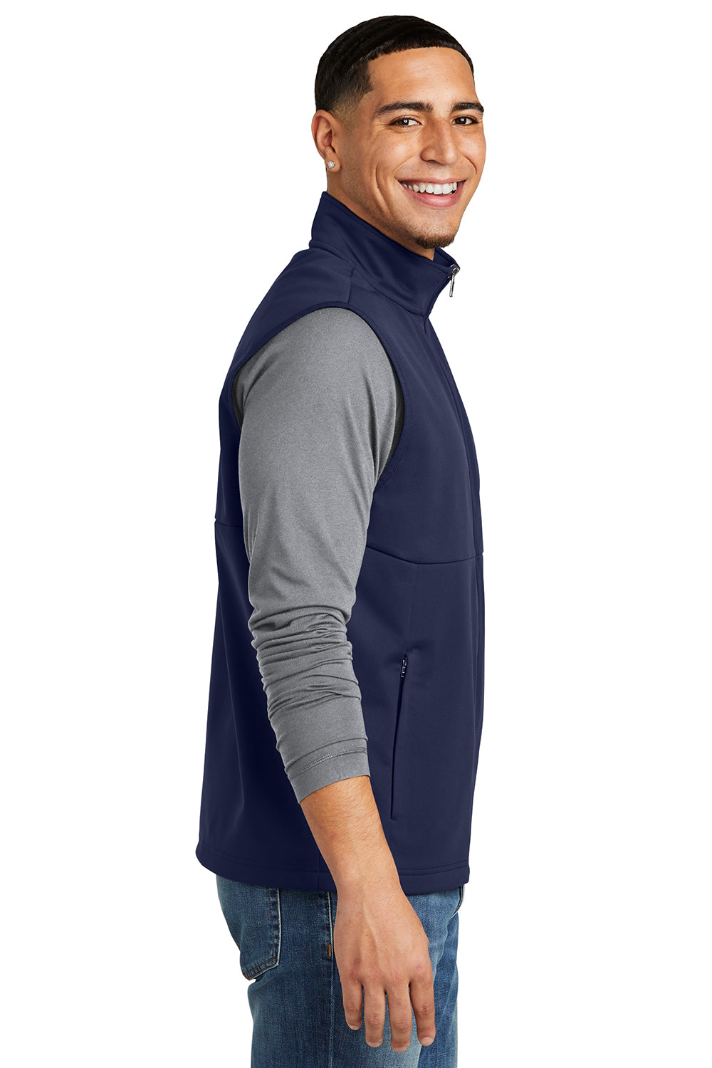 Sport-Tek ST981 Mens Water Resistant Full Zip Soft Shell Vest True Navy Blue Model Side