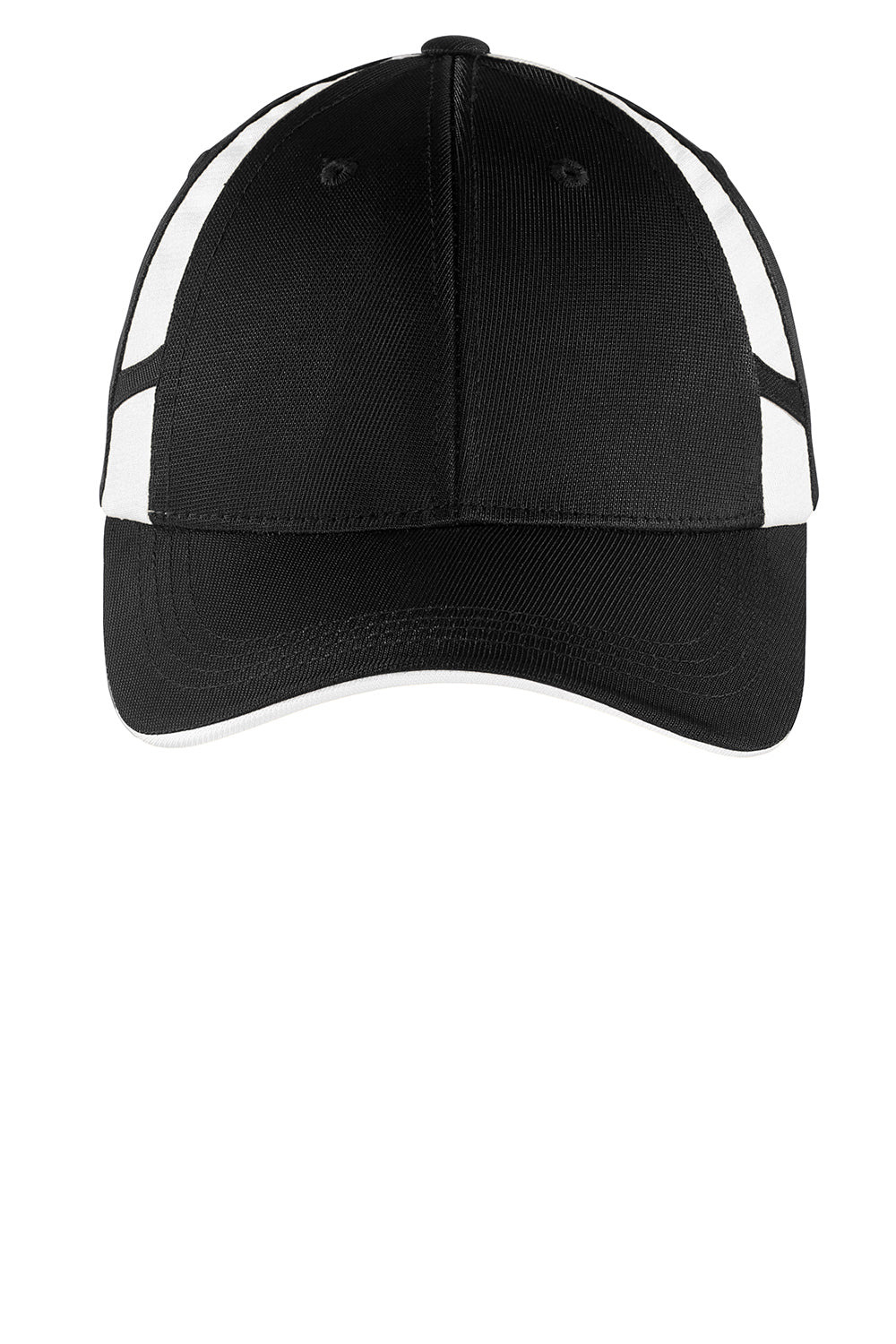 Sport-Tek STC12 Dry Zone Moisture Wicking Adjustable Hat Black/White Flat Front