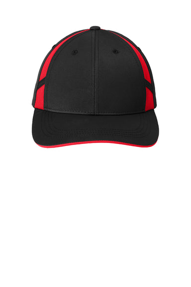 Sport-Tek STC12 Dry Zone Moisture Wicking Adjustable Hat Black/True Red Flat Front