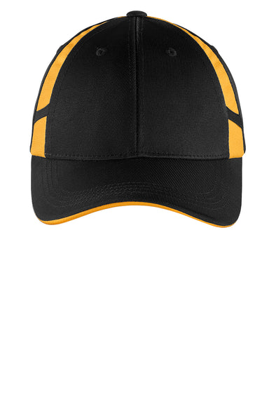 Sport-Tek STC12 Dry Zone Moisture Wicking Adjustable Hat Black/Gold Flat Front