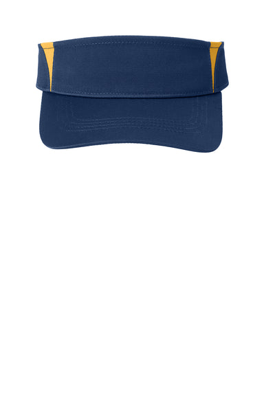 Sport-Tek STC13 Dry Zone Moisture Wicking Colorblock Adjustable Visor True Navy Blue/Gold Flat Front