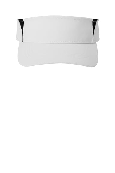 Sport-Tek STC13 Dry Zone Moisture Wicking Colorblock Adjustable Visor White/Black Flat Front