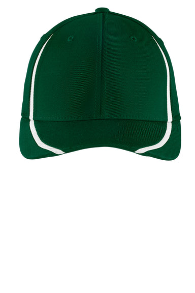 Sport-Tek STC16 Moisture Wicking Stretch Fit Hat Forest Green/White Flat Front