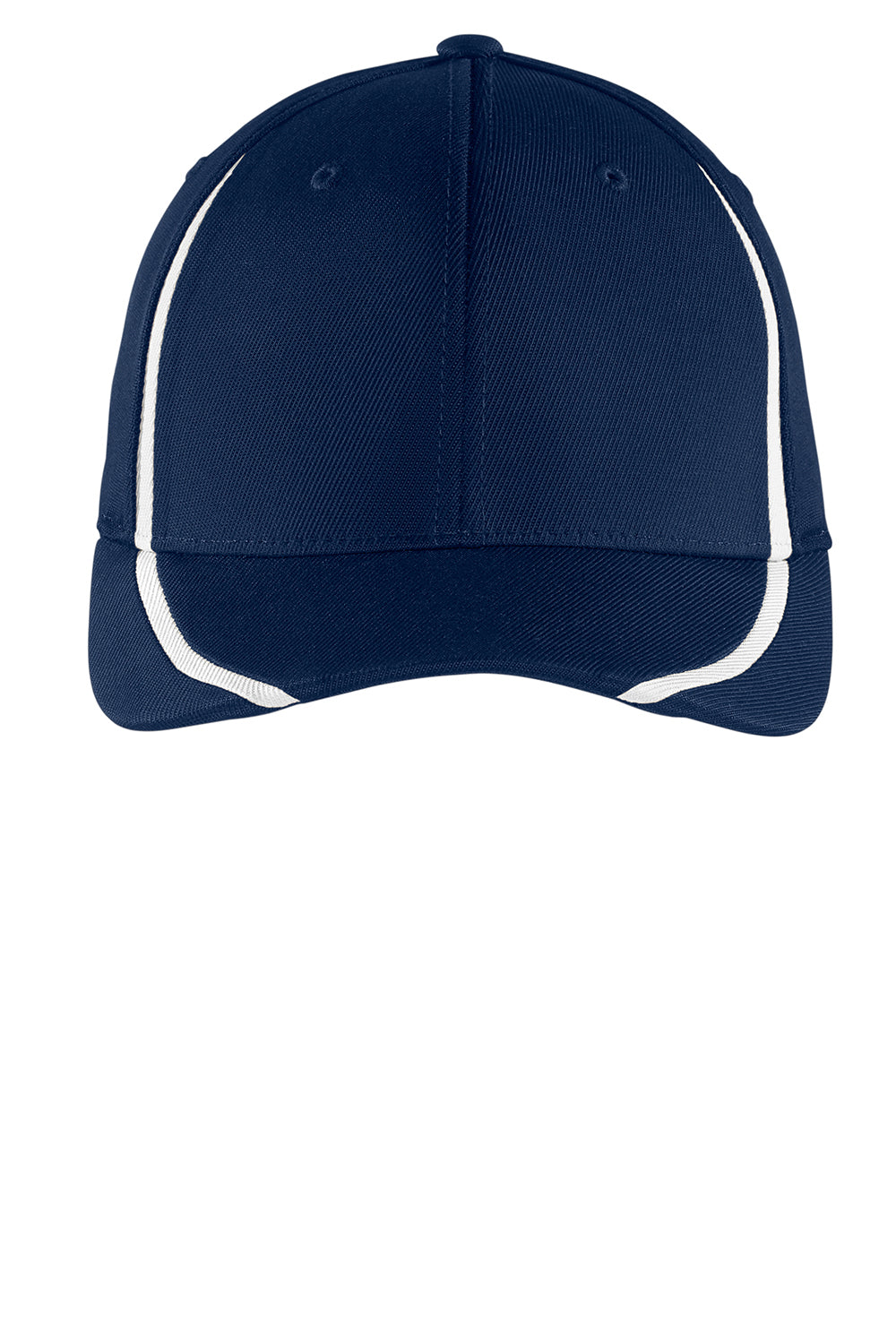 Sport-Tek STC16 Moisture Wicking Stretch Fit Hat True Navy Blue/White Flat Front