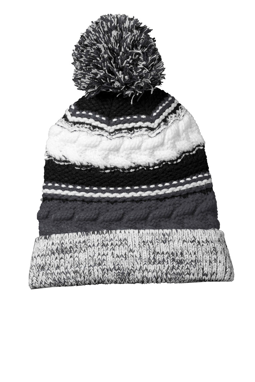 Sport-Tek STC21 Pom Pom Team Beanie Iron Grey/Black/White Flat Front