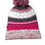 Sport-Tek Mens Pom Pom Team Beanie - Raspberry Pink/Iron Grey/White