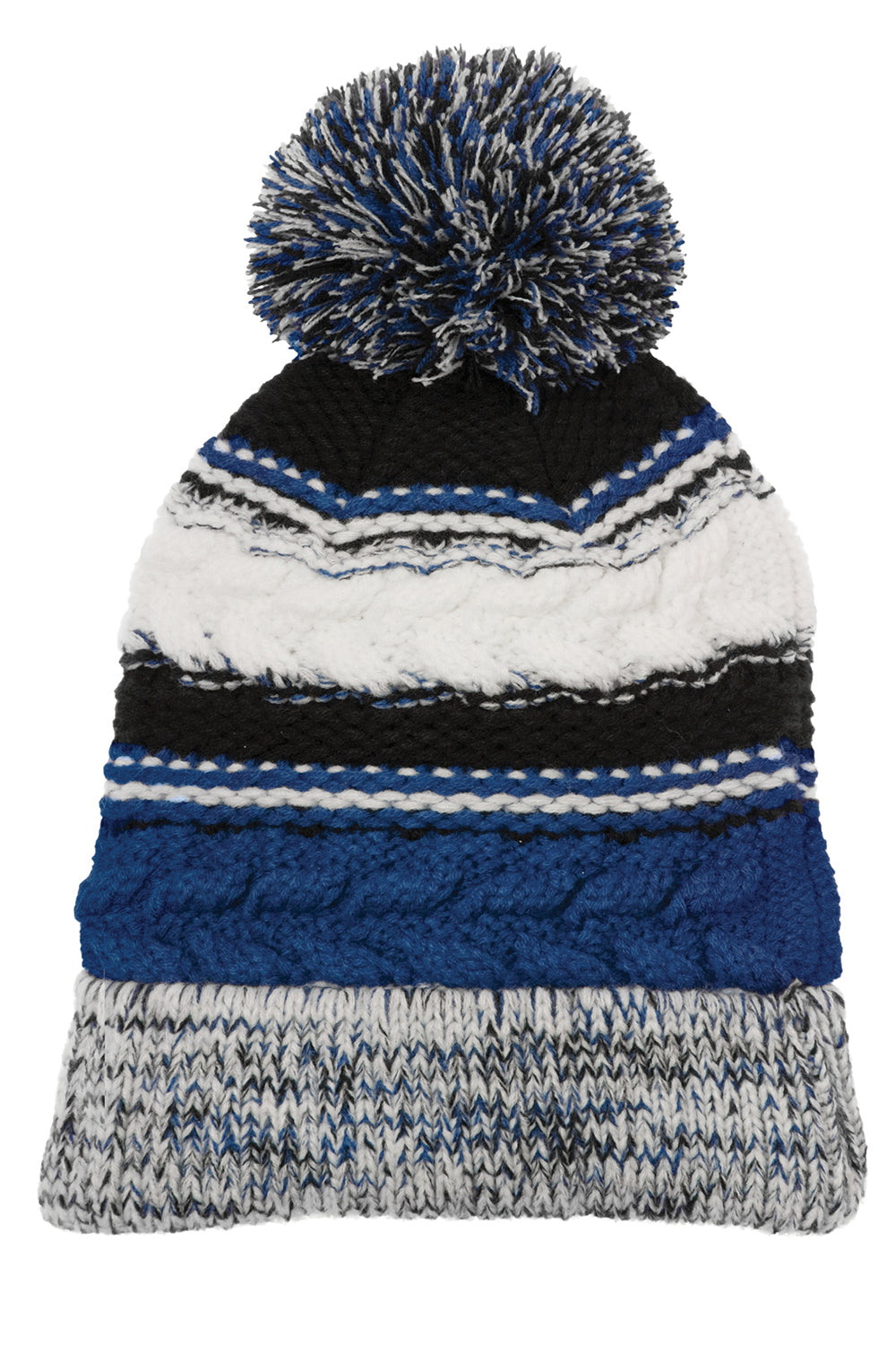 Sport-Tek STC21 Pom Pom Team Beanie True Royal Blue/Black/White Flat Front