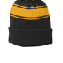 Sport-Tek Mens Stripe Pom Pom Beanie - Black/Gold