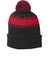 Sport-Tek STC28 Stripe Pom Pom Beanie Black/True Red Flat Front