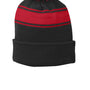 Sport-Tek Mens Stripe Pom Pom Beanie - Black/True Red