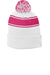 Sport-Tek STC28 Stripe Pom Pom Beanie White/Raspberry Pink Flat Front