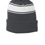 Sport-Tek Mens Stripe Pom Pom Beanie - Iron Grey/White