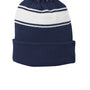 Sport-Tek Mens Stripe Pom Pom Beanie - True Navy Blue/White