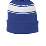 Sport-Tek Mens Stripe Pom Pom Beanie - True Royal Blue/White