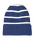 Sport-Tek STC31 Striped Beanie Team Navy Blue/Silver Grey Flat Front