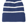 Sport-Tek Mens Striped Beanie - Team Navy Blue/Silver Grey