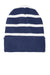 Sport-Tek STC31 Striped Beanie True Navy Blue/White Flat Front