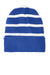 Sport-Tek STC31 Striped Beanie True Royal Blue/White Flat Front