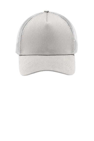 Sport-Tek STC36 Adjustable Trucker Hat Silver Grey/White Flat Front