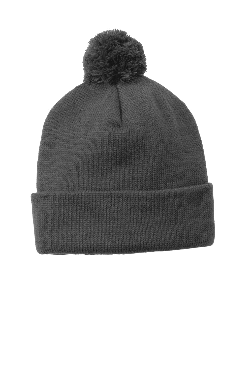 Sport-Tek STC37 Solid Pom Pom Beanie Iron Grey Flat Front