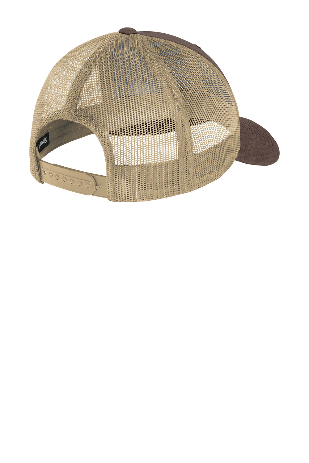 Sport-Tek STC39 Adjustable Trucker Hat Chocolate Brown/Khaki Flat Back