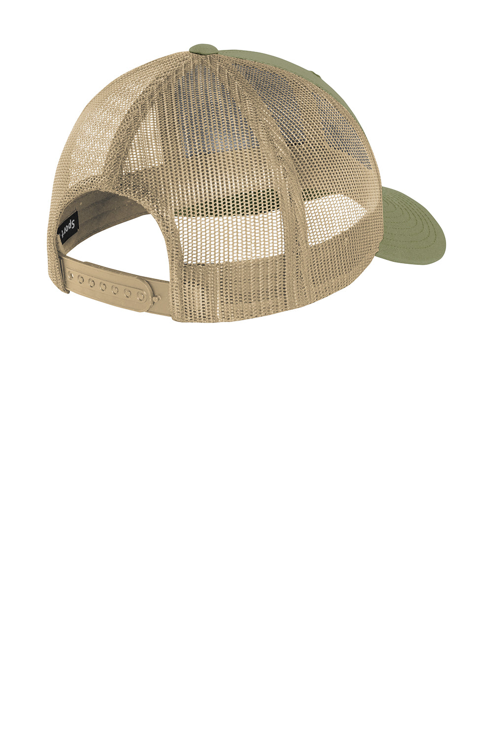 Sport-Tek STC39 Adjustable Trucker Hat Olive Green/Khaki Flat Back