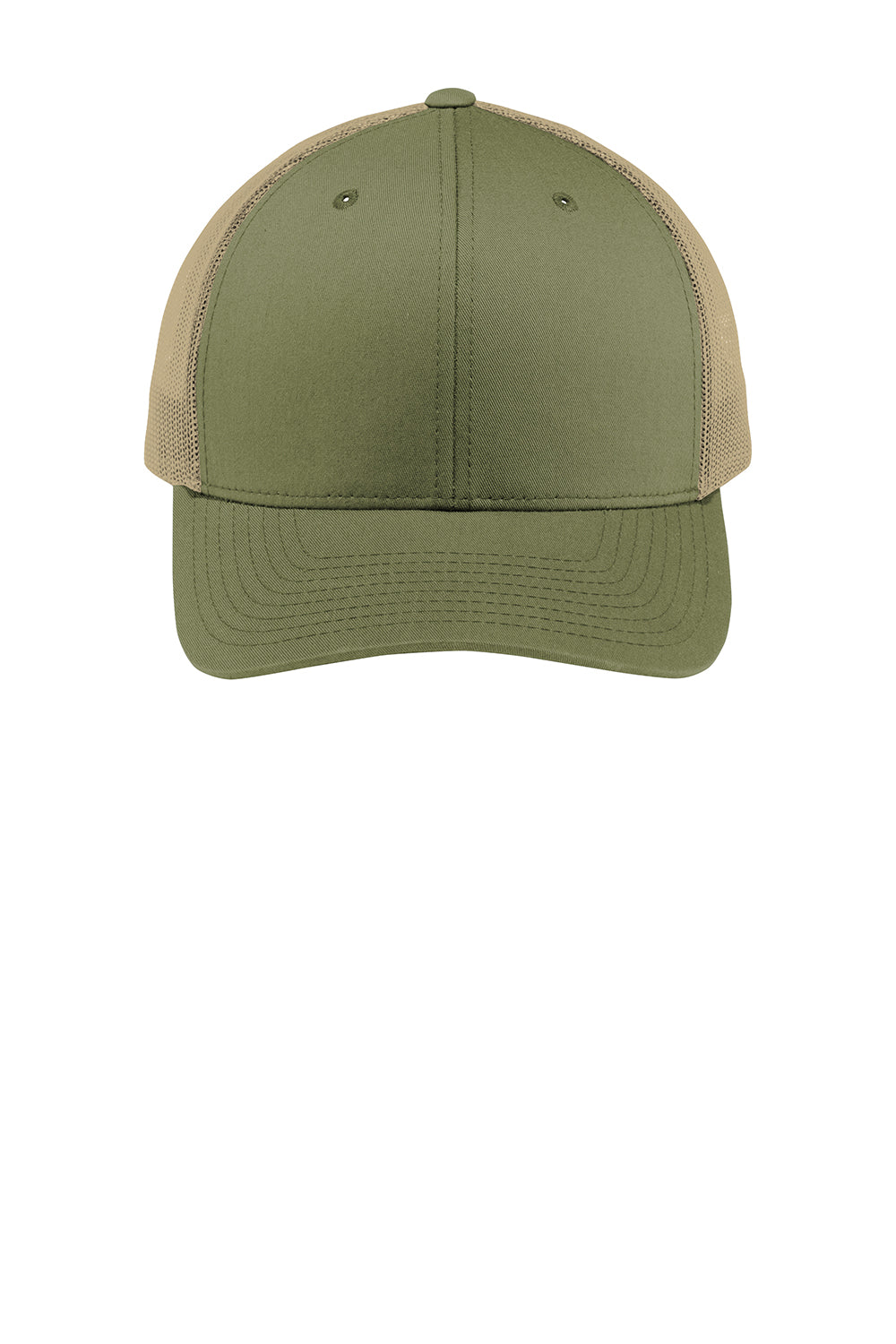 Sport-Tek STC39 Adjustable Trucker Hat Olive Green/Khaki Flat Front