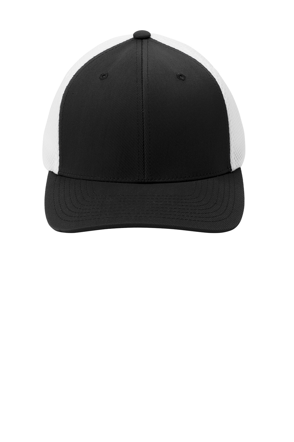 Sport-Tek STC40 Stretch Fit Hat Black/White Flat Front