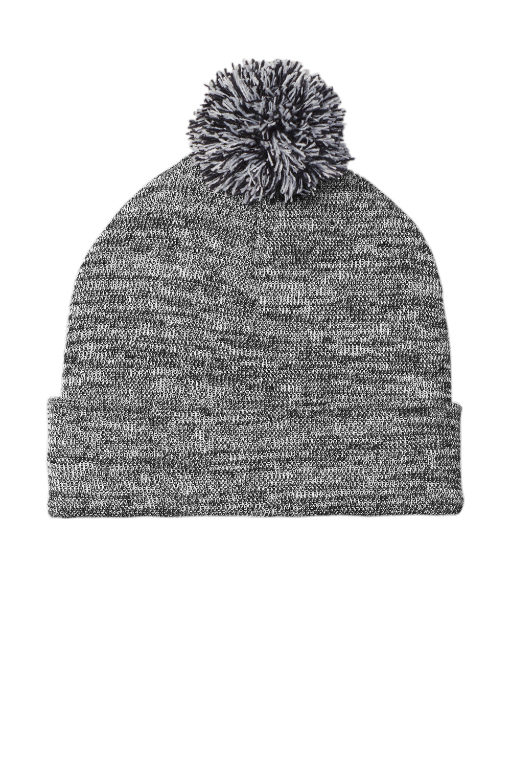 Sport-Tek STC41 Heather Pom Pom Beanie Heather Grey Flat Front