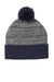 Sport-Tek STC41 Heather Pom Pom Beanie True Navy Blue/Heather Grey Flat Front