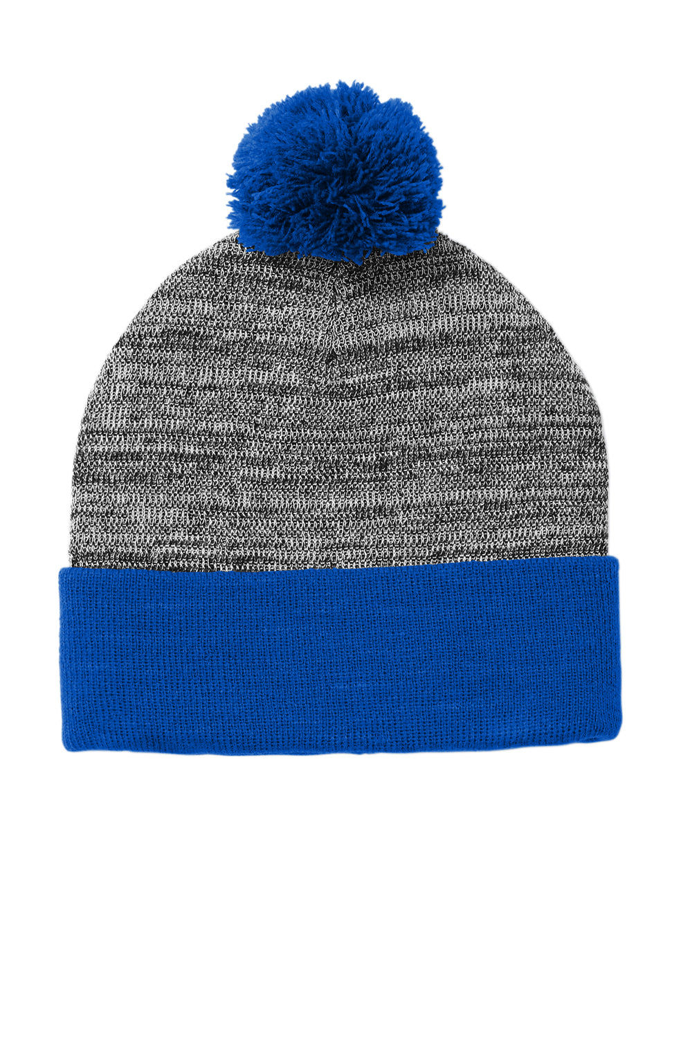 Sport-Tek STC41 Heather Pom Pom Beanie True Royal Blue/Heather Grey Flat Front