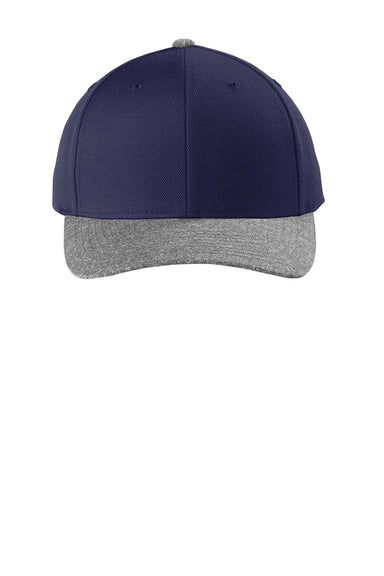 Sport-Tek STC43 Curve Bill Snapback Hat True Navy Blue/Heather Grey Flat Front