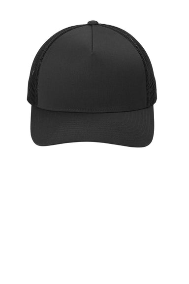 Sport-Tek STC54 Mens Adjustable Retro Trucker Hat Black Flat Front