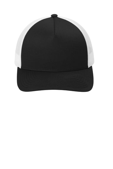 Sport-Tek STC54 Mens Adjustable Retro Trucker Hat Black/White Flat Front