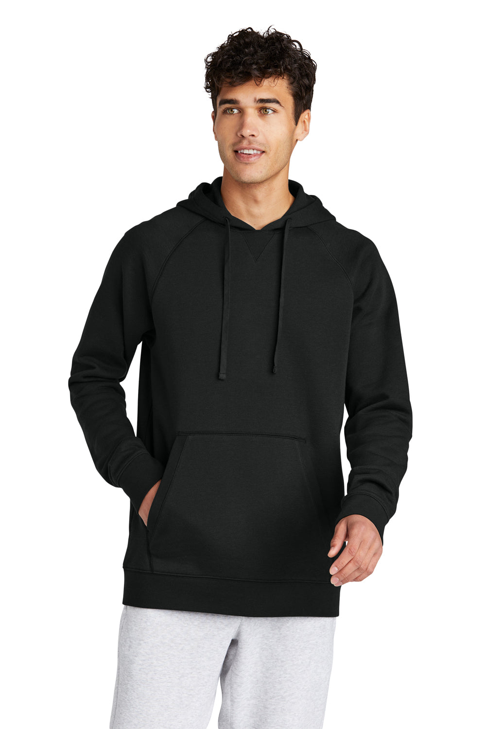 Sport-Tek STF200 Mens Drive Fleece Hooded Sweatshirt Hoodie Black Model Front