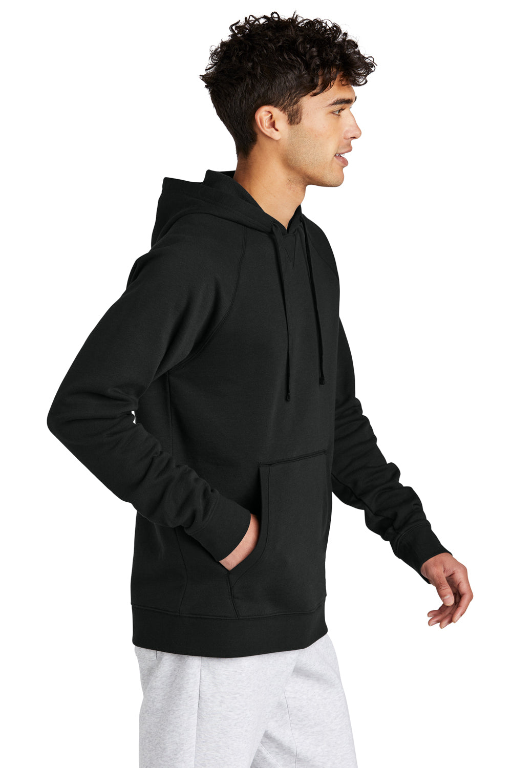 Sport-Tek STF200 Mens Drive Fleece Hooded Sweatshirt Hoodie Black Model Side