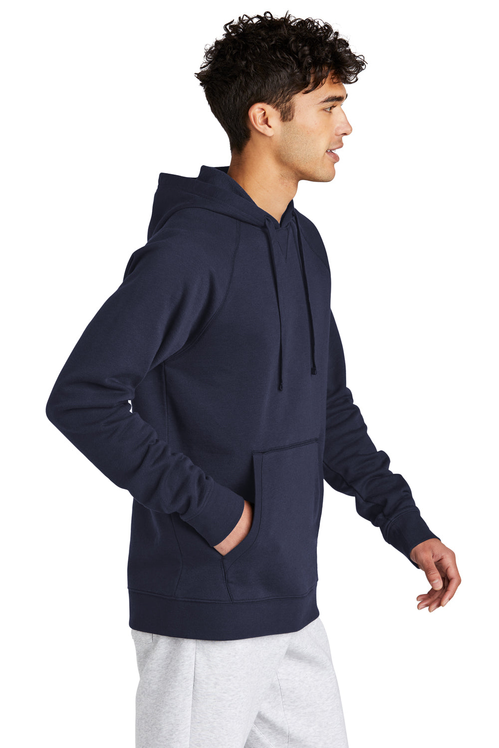 Sport-Tek STF200 Mens Drive Fleece Hooded Sweatshirt Hoodie True Navy Blue Model Side