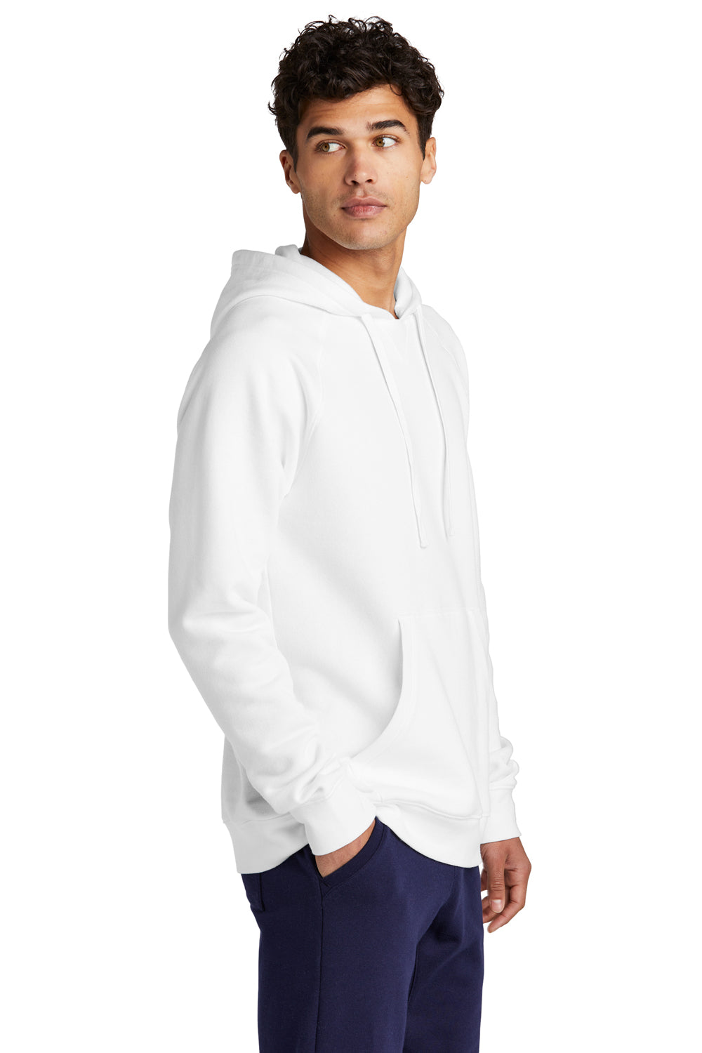 Sport-Tek STF200 Mens Drive Fleece Hooded Sweatshirt Hoodie White Model Side